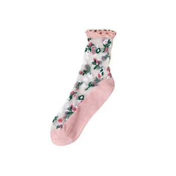 1 Пара Дышащих ультратонких носков Летние Женские Прозрачные Эластичные носки для девочек с милым цветочком Женские Носки