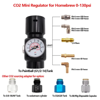 Мини-газовое зарядное устройство CO2 0-130psi, G1/2-14, Адаптеры CGA320 для Домашнего пива Sodastream Cornelius/Corny Keg, шланг диаметром 8 мм