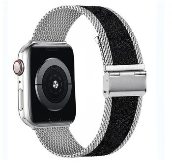 Блестящий ремешок Для Apple Watch band 40 мм 44 мм 41 мм 45 мм 44 мм Мягкий эластичный нейлон + миланский браслет iWatch serie 3 4 5 SE 6 7 band