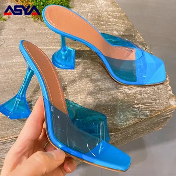 ASYAPOY/Женские тапочки на прозрачном каблуке в стиле звезды, Модные Женские Шлепанцы на высоком каблуке, Летние Сандалии, Обувь