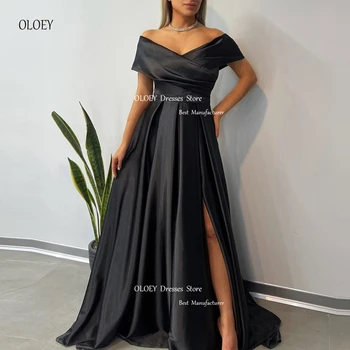 OLOEY Винтажные черные вечерние платья с открытыми рукавами и разрезом, Дубай, Арабские Женские платья для выпускного Вечера, Длинное официальное платье для вечеринки
