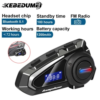 Гарнитура для мотоциклетного шлема Bluetooth 5.1 Голосовое управление с шумоподавлением, водонепроницаемое FM-радио, беспроводные наушники с тремя цветами