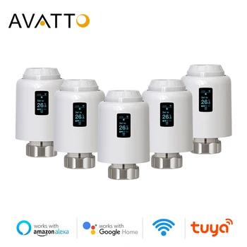 Клапан радиатора с Wi-Fi Термостатом AVATTO Tuya, Интеллектуальный регулятор температуры, программируемый привод TRV, работает с Alexa Google home