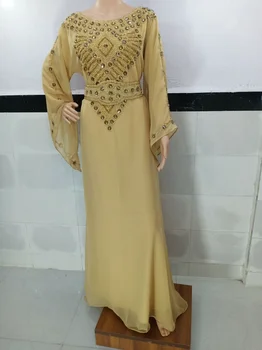 Кафтаны Платье Farasha Abaya с вырезом лодочкой и Расклешенным рукавом, Необычное Длинное Платье с Вышивкой