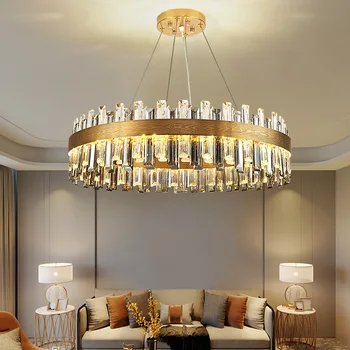 Новая современная хрустальная люстра для гостиной, роскошная столовая, круглая подвесная лампа, золотой светильник cristal из нержавеющей стали