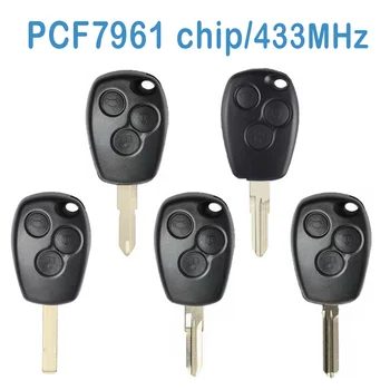2 шт./лот, автоматический Умный пульт дистанционного Управления, 2 + 1 кнопки FSK 433 МГц, PCF7961/4A, чип для Замены ключа автомобиля для Renault