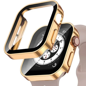 Чехол + стекло для Apple Watch Series 8 7 45 мм 41 мм 44 мм 40 Водонепроницаемая Защитная Пленка Для экрана Аксессуары Край Бампера iWatch 5 SE 6 Крышка
