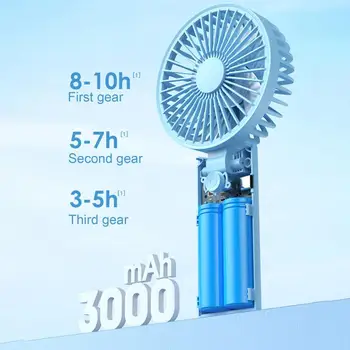 Мини-вентилятор емкостью 3000 мАч, подвижная подвесная веревка, сильный ветер, портативный электрический ручной карманный вентилятор, наружный электрический ручной карманный вентилятор