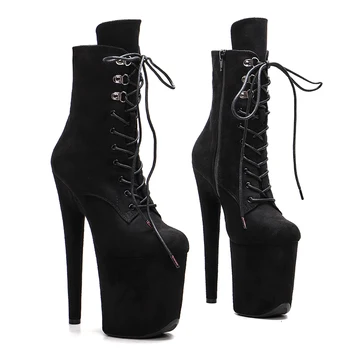 Leecabe/Обувь для танцев на шесте 20 см/8 дюймов, Сапоги на платформе на высоком каблуке с замшевыми материалами, закрывающими каблуки, Ботинки для танцев на шесте