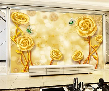 Настроить любой размер 3D обои фреска золотая роза с тиснением в виде цветочных украшений обои фон настенное покрытие parede lake mural