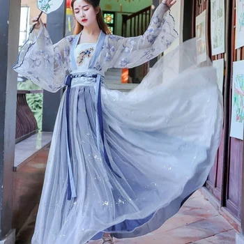 Женский Китайский традиционный костюм Ханьфу, женское платье Династии Хань с вышивкой, Танцевальная одежда для вечеринок Династии Вэй Цзинь