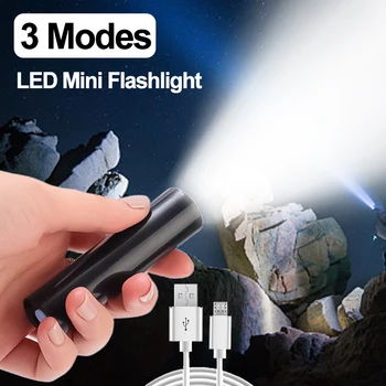 Мини-светодиодные фонарики, перезаряжаемые через USB, сильный световой факел, наружное освещение, Портативный фонарик, Водонепроницаемая походная лампа для кемпинга