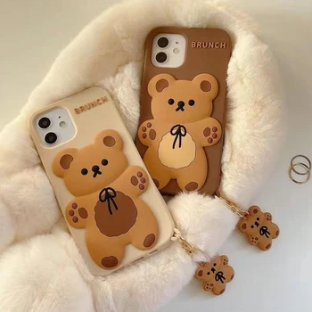 Милый Бурый Медведь, устойчивый Силиконовый чехол для iPhone 14 13 Pro, Противоударная задняя крышка, мягкий бампер, чехлы 11 12 13 14 Pro
