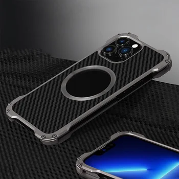 Для iPhone14 Pro Max Чехол Совместим с беспроводным чехлом Magsafe из углеродного волокна с защитой объектива камеры, жесткий чехол для телефона для мужчин
