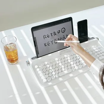 Беспроводная клавиатура Actto с круглой крышкой в стиле ретро с Bluetooth и механическим управлением для офиса, ноутбуков и планшетов