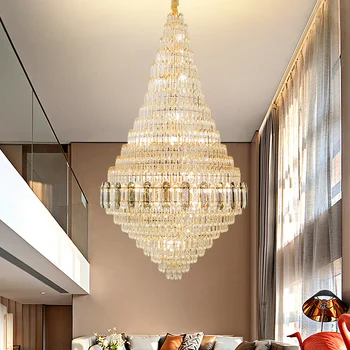 Двухуровневая люстра Хрустальный светильник для винтовой лестницы в холле Роскошного отеля, светильник для виллы, Роскошная гостиная, Полая люстра на потолке