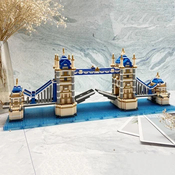 3D Модель DIY Мини Алмазные блоки Кирпичи Здание Лондонский Тауэрский мост Река Темза Мировая архитектура игрушка для детей