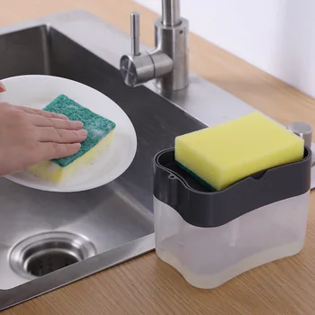 Автоматический дозатор мыла для посуды Бутылка для жидкого мыла Насос Кухонный Дозатор губки для слива Пресс-коробка с губкой Кухонные инструменты