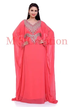 Женское изысканное платье с длинными рукавами из марокканского персикового жоржета Farasha Robe Dubai