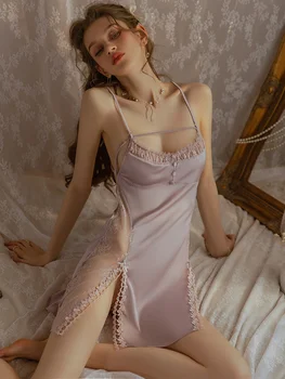2022 новая сексуальная пижама из ледяного шелка, высококачественное домашнее платье в стиле чистого вожделения, кружевная пижама во французском стиле, 6691