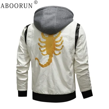 ABOORUN, мужские модные куртки из искусственной кожи с вышивкой Скорпиона, пальто в стиле пэчворк, пальто из искусственной кожи, мужская верхняя одежда