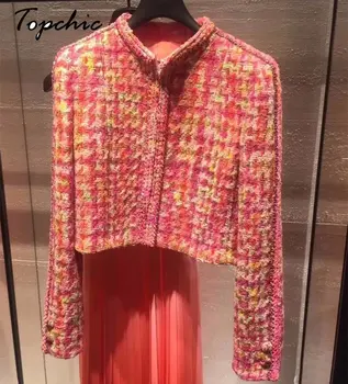 Пальто из 100% шерсти и смесовых материалов, Роскошные Дизайнерские Высококачественные Розовые Твидовые куртки для Женщин 2023, Корейская Мода Jaqueta Feminina
