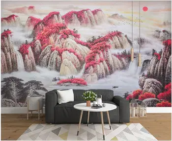 3d обои для стен в рулонах, китайский стиль, пейзажи красного горного озера, домашний декор, настенная роспись на заказ, 3D фотообои на стену