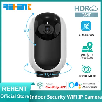 Верните Самую маленькую PTZ-камеру 3MP WiFi, беспроводную систему автоматического отслеживания в помещении, Частный режим безопасности, Домашнее видеонаблюдение, IP-камера Alexa Google