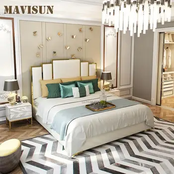 Американская Легкая Роскошная мягкая Кровать для гостиничных апартаментов, Современная двуспальная кровать, Простая и модная мебель для спальни