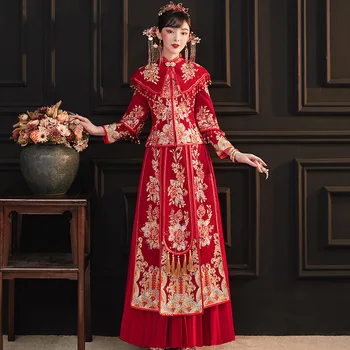 Высококачественное Свадебное платье с вышивкой, свадебный костюм в китайском стиле, Женский Новый Чонсам, Изысканная одежда для невесты, одежда для тостов