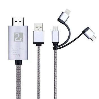Разъем Micro-USB TYPE C к HDMI 3 в 1 2K HDTV TV, кабель-адаптер USB для монитора Iphone Ipad Android-смартфона