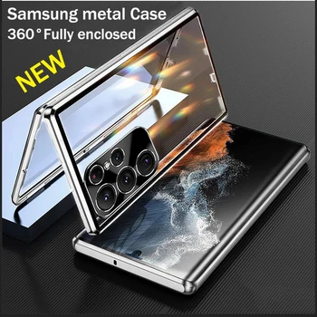 Металлический корпус из алюминиевого сплава Для Samsung Galaxy S23 S22 S21 Ultra 360 ° Полностью закрытый Защитный Корпус из магнитного адсорбционного стекла