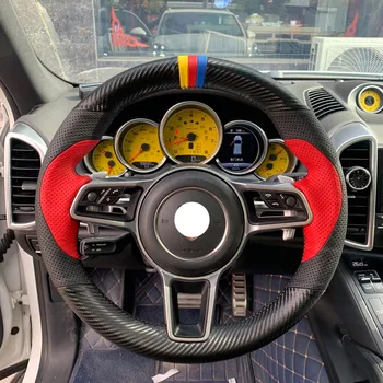 5D Карбоновое волокно и кожаный руль с отверстиями, красная строчка на обертке, подходит для Porsche Cayenne 2015-2016
