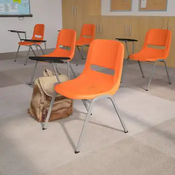 Эргономичное кресло-раковина HERCULES 5 оранжевого цвета с откидной подлокотником для планшета для правой руки