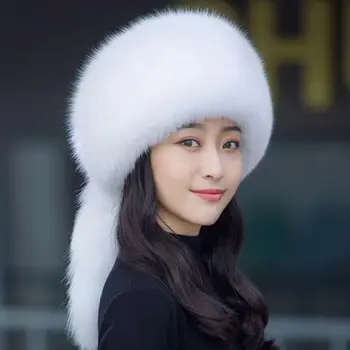 2023 Новая зимняя шапка из лисьей шерсти, защита ушей от травы из натуральной кожи, Теплая женская монгольская шапка в лыжном стиле с пятью хвостами