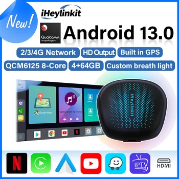 Android 13 Carplay Mini Ai TV Box QCM6125 8-ядерный 4 + 64G Беспроводной Автомобильный плеер Android Auto Custom Breath light 4G LTE YouTube Netflix