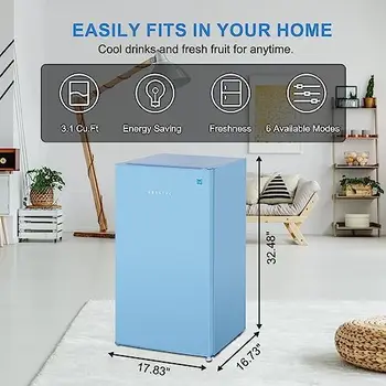 Мини-холодильник объемом 3,1 куб. см с морозильной камерой, 2-дверный компактный холодильник, Маленький холодильник для спальни, офиса, квартиры, Нержавеющая сталь