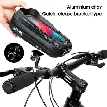 Сумка для телефона на руль объемом 0,6 л, жесткий корпус, вращение на 360 градусов, Приклеенная молния, сумка для велосипеда на руль с сетчатой сумкой для езды на велосипеде