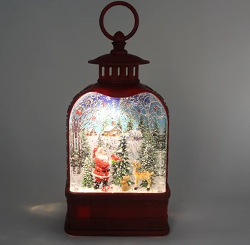 Водяная лампа в красной рамке Рождественский отец внутренняя сцена фон для печати плоский ручной подъемник фонарь Рождественский подарок подарок с музыкой
