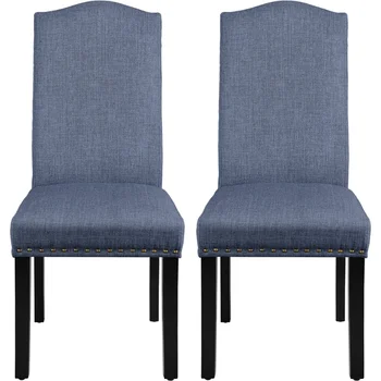 Обеденный стул с тканевой обивкой с высокой спинкой, комплект из 2 предметов, синяя мебель в китайском стиле