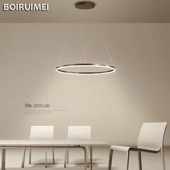 Скандинавская светодиодная люстра с одним кольцом, внутреннее освещение для обеденного стола, гостиной, спальни, Минимализм, Алюминиевый круг, подвесной светильник