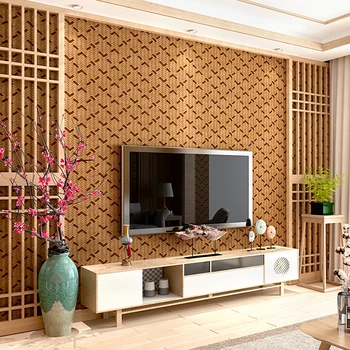 Имитация соломенных обоев с бамбуковым переплетением, Китайское классическое украшение для дома в стиле Дзен, Соломенный коврик, Кисточка, клей, ПВХ, 3D наклейки на стены