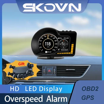 Автомобильный Головной дисплей OBD GPS, Двойная система HUD, бортовой компьютер, 8 цветов, Ускоренный тест, Спидометр, датчик оборотов в минуту, 6 функций сигнализации