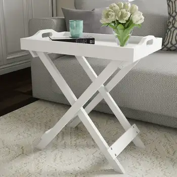 Складной столик со съемным подносом для телевизора, белый