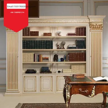 Книжный шкаф из массива дерева в европейском стиле, роскошная вилла, резной книжный шкаф, книжная полка для кабинета, мебель в стиле барокко