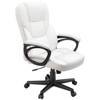 Офисное кресло для руководителей из искусственной кожи с высокой спинкой и поясничной поддержкой, белый