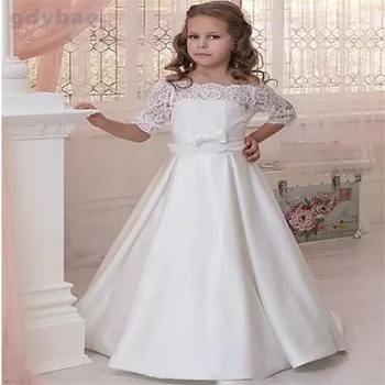 Детская вечерняя одежда, Платья с цветочным узором для девочек, Белые кружевные платья для девочек, Свадебные платья для Первого причастия для девочек, с надписью