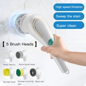 Электрическая щетка для чистки 5 В 1, Зарядка через USB, Многофункциональная щетка для мытья ванной Комнаты, Кухонный инструмент Для чистки, Щетка для мытья посуды, Ванна