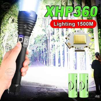 XHP360 Мощный фонарик С USB-зарядкой 60 Вт Светодиодный Фонарик С телескопическим зумом 1500 м Водонепроницаемый Перезаряжаемый фонарик Power Bank