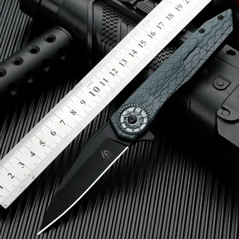 HUANGFU сталь 7CR13MOV, ручка из углеродного волокна с 3D-печатью, складной нож для тактики джунглей, острый охотничий нож EDC tool